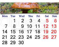 calendar for September of 2015 with mushroom