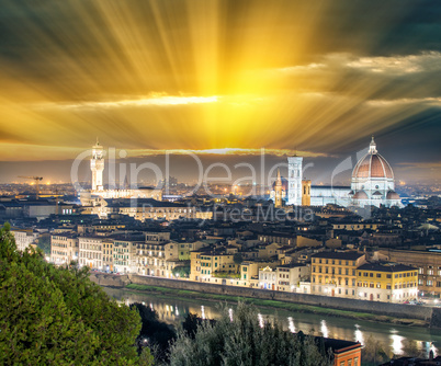 Florence (Firenze) night skyline with Palazzo Vecchio and Duomo