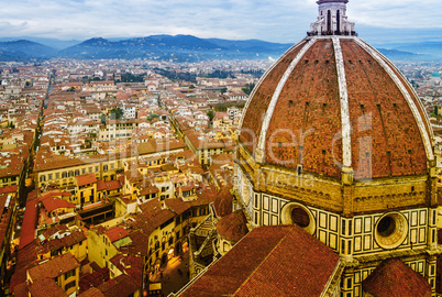 Rooftop view of medieval Duomo cathedral in Florence