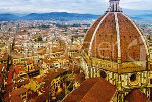Rooftop view of medieval Duomo cathedral in Florence