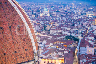 Rooftop view of medieval Duomo Cathedral Dome from Campanite in