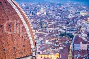 Rooftop view of medieval Duomo Cathedral Dome from Campanite in