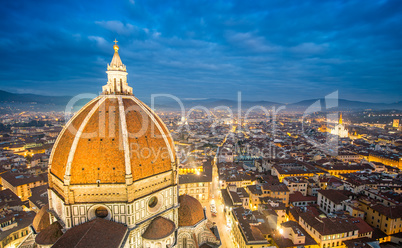 Florence (Italy) - Aerial bird eye view at sunset from Giotto Ca