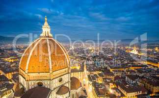 Florence (Italy) - Aerial bird eye view at sunset from Giotto Ca