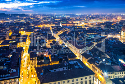 Streets and rooftops of Florence. City night lights after sunset