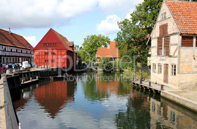 Framework houses on the lake.