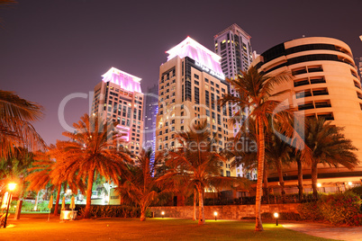 Beach night illumination of the luxury hotel, Dubai, UAE