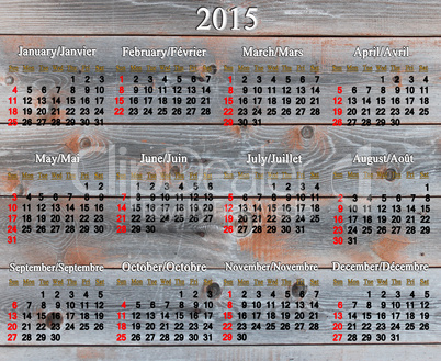 calendar for 2015 year on the wooden boards