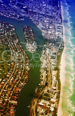Miami Beach aerial view. Indian Creek waterway and Allison Islan