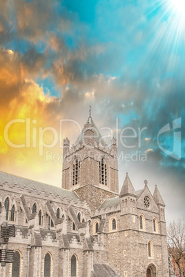 Christ Church Cathedral in Dublin, Ireland at winter sunset