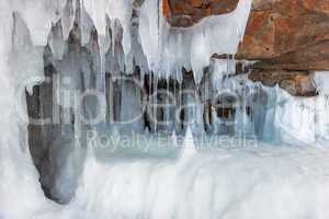 Icy frozen splash on a ice wall