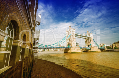 London. The Tower Bridge under a blue sky