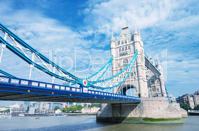 London. The Tower Bridge under a blue sky