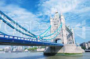 London. The Tower Bridge under a blue sky