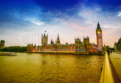 Amazing view of Houses of Parliament at dusk, London
