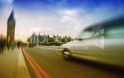Blurred picture of fast moving car in Westminster, London