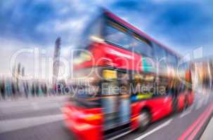 Blurred picture of fast moving double decker bus in London