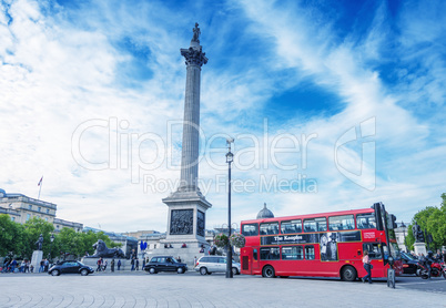 LONDON - SEPTEMBER 28, 2013: Modern red double decker bus in Tra