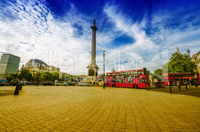 LONDON - SEPTEMBER 28, 2013: Modern red double decker bus in Tra