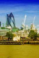 Skyscrapers of London over river Thames