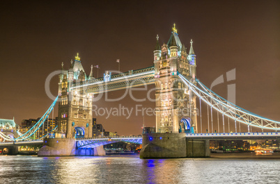 Awesome night view of Tower Bridge with river Thames reflections