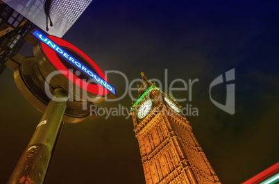LONDON, UK - SEPTEMBER 28, 2013: Night view of London Undergroun