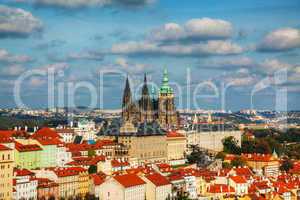 Aerial view of Prague on a sunny day