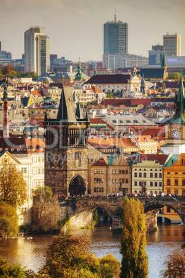 Overview of old Prague with Charles bridge