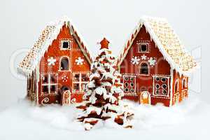 The hand-made eatable gingerbread houses and New Year Tree with