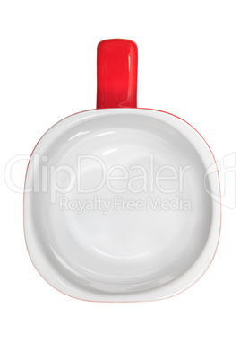 White and red cup isolated on white background top view