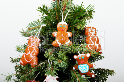 The New Year tree and hand-made cookies with snow decoration