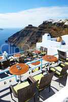 The sea view terrace at luxury hotel, Santorini island, Greece