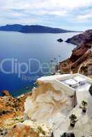 The sea view terrace at luxury hotel, Santorini island, Greece