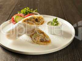 Traditional roll kebab paratha tikka wrap served on a plate with