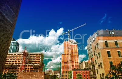 Stunning summer view of Manhattan Buildings from High Line Park.