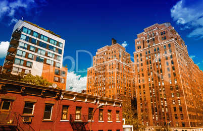 Stunning summer view of Manhattan Buildings from High Line Park.