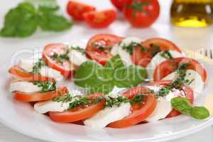 Caprese Salat mit Tomaten und Mozzarella Käse auf Teller