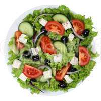 Griechischer Salat mit Tomaten, Feta Käse und Oliven auf Teller