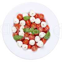 Caprese Salat mit Cocktailtomaten und Mozzarella von oben