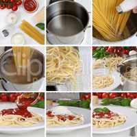 Spaghetti Nudeln Pasta mit Tomaten Sauce und Basilikum kochen: A