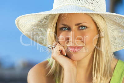 Beautiful Woman Girl Wearing Sun Hat