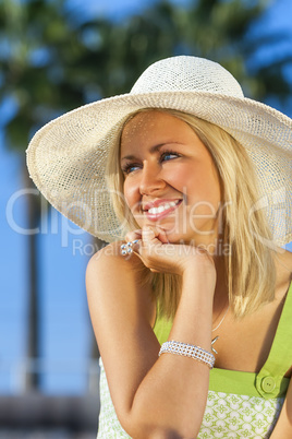 Beautiful Woman Girl Wearing Sun Hat