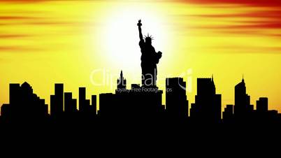 Animation of skyline of New York city at sunset like timelapse