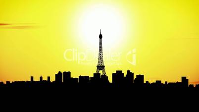 Paris city skyline at sunset, timelapse