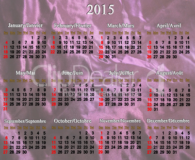 calendar for 2015 year in English and French