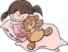 girl with teddy cartoon illustration