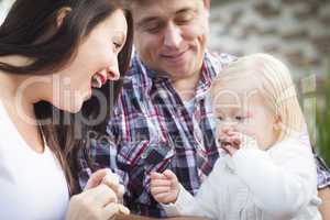 Adorable Little Girl Eating a Cookie with Mommy and Daddy