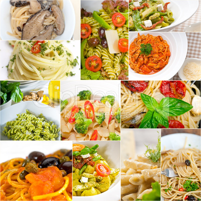 collection of different type of Italian pasta collage