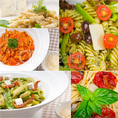 collection of different type of Italian pasta collage