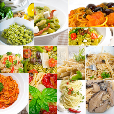 collection of different type of Italian pasta collage